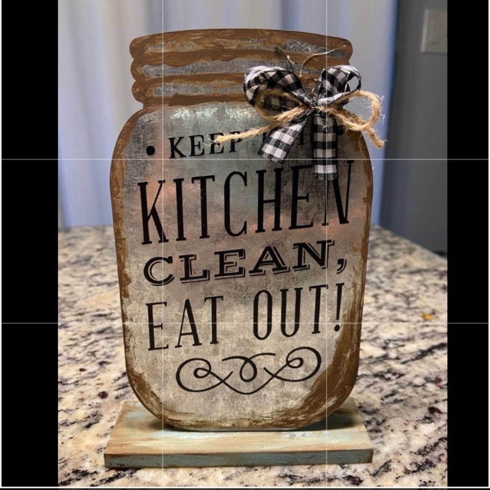 Farmhouse aluminum mason jar wooden stand for home decor, tiered tray/  accents